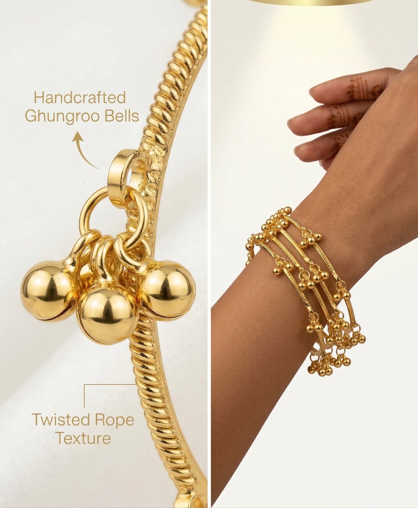 Gold Ghungroo Kashmiri Bangles  (Set of 4)