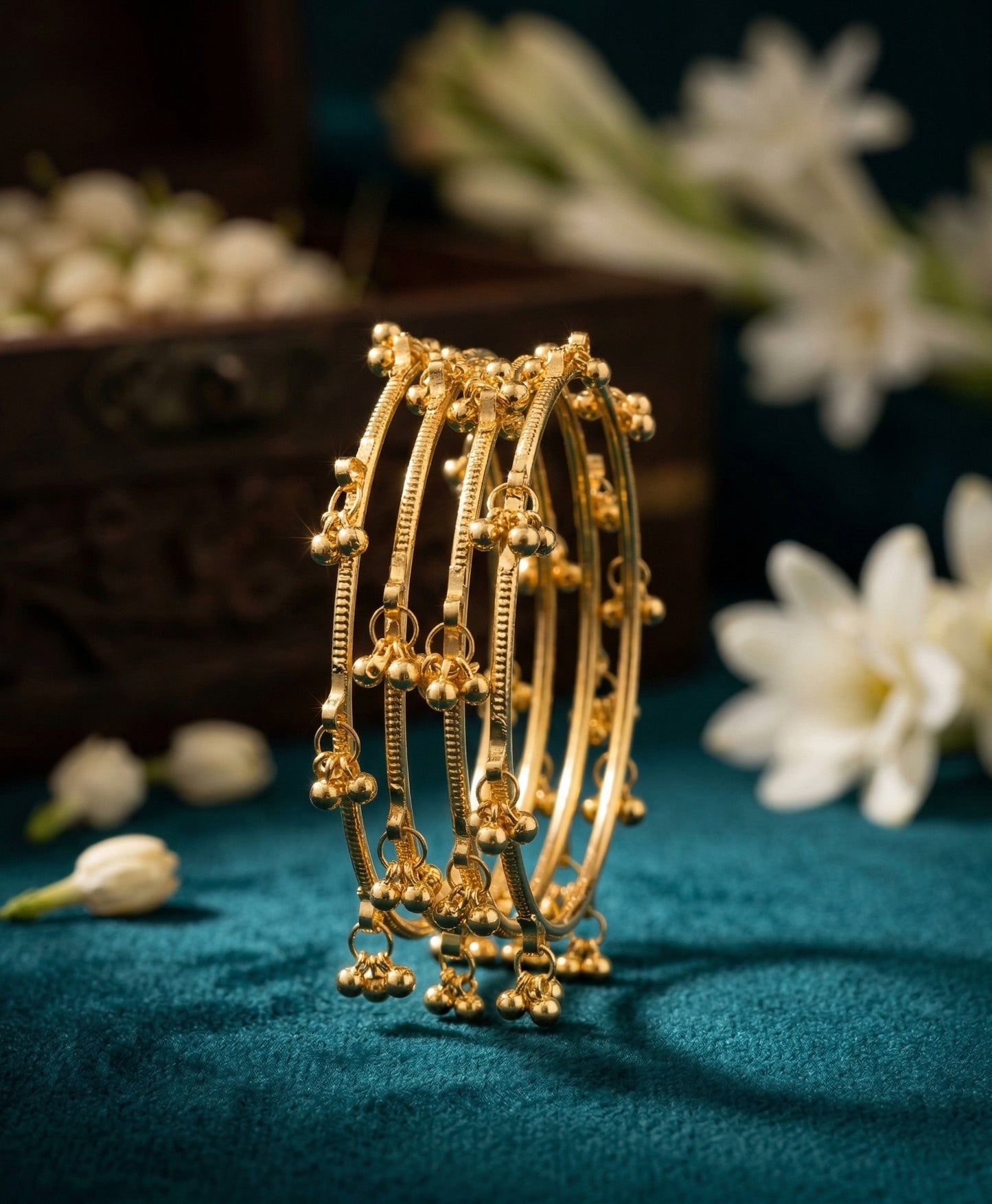 Gold Ghungroo Kashmiri Bangles  (Set of 4)