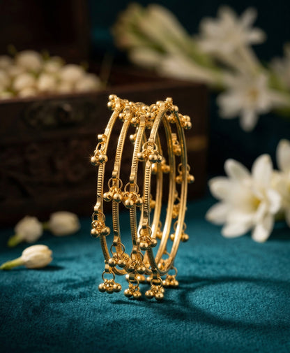 Gold Ghungroo Kashmiri Bangles  (Set of 4)