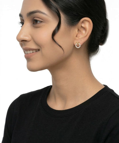 Bow Pearl Diamond Hoop Earring