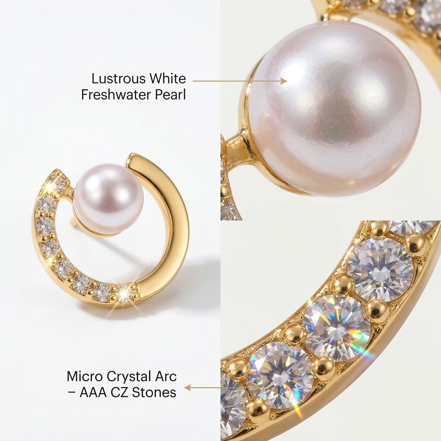 Crescent Design with Dazzling Zircon Embellishment