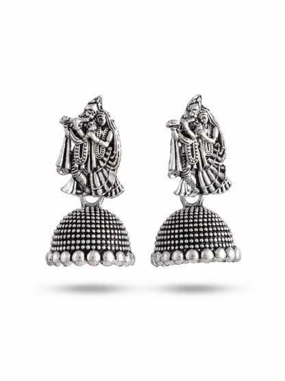 Oxidized Radha Krishna Jhumka Earrings
