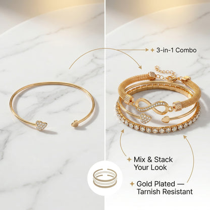 Gold Plated Infinity Bracelet Stack Combo of 3