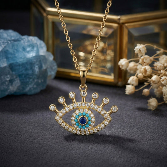 Evil Eye Necklace Gold Plated with Blue Stone