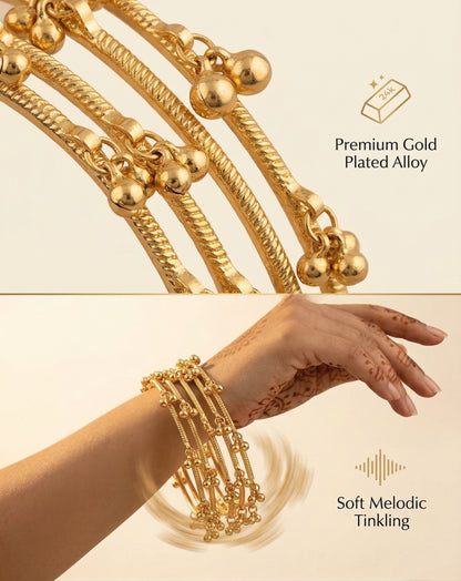 Gold Ghungroo Kashmiri Bangles  (Set of 4)