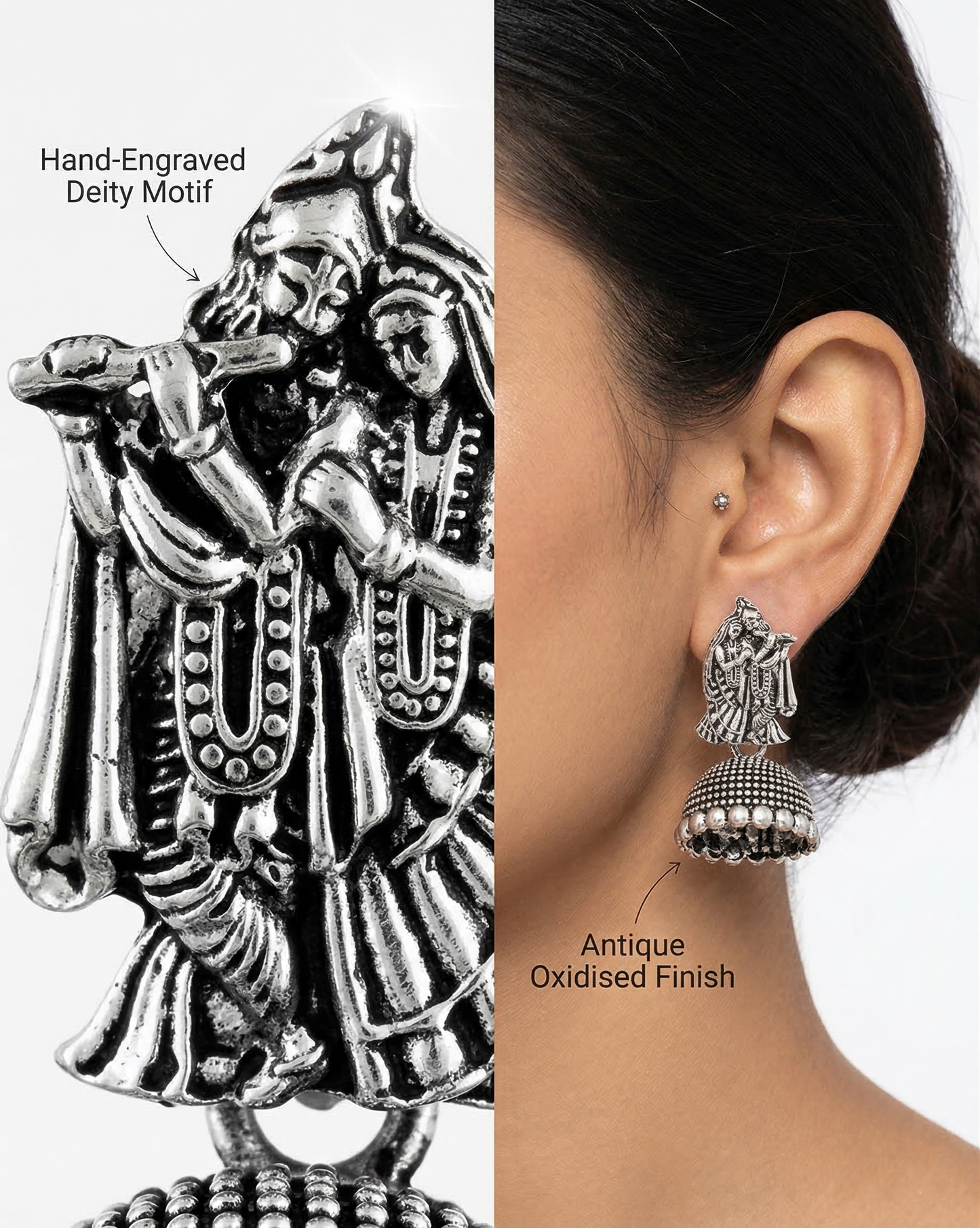 Oxidized Radha Krishna Jhumka Earrings