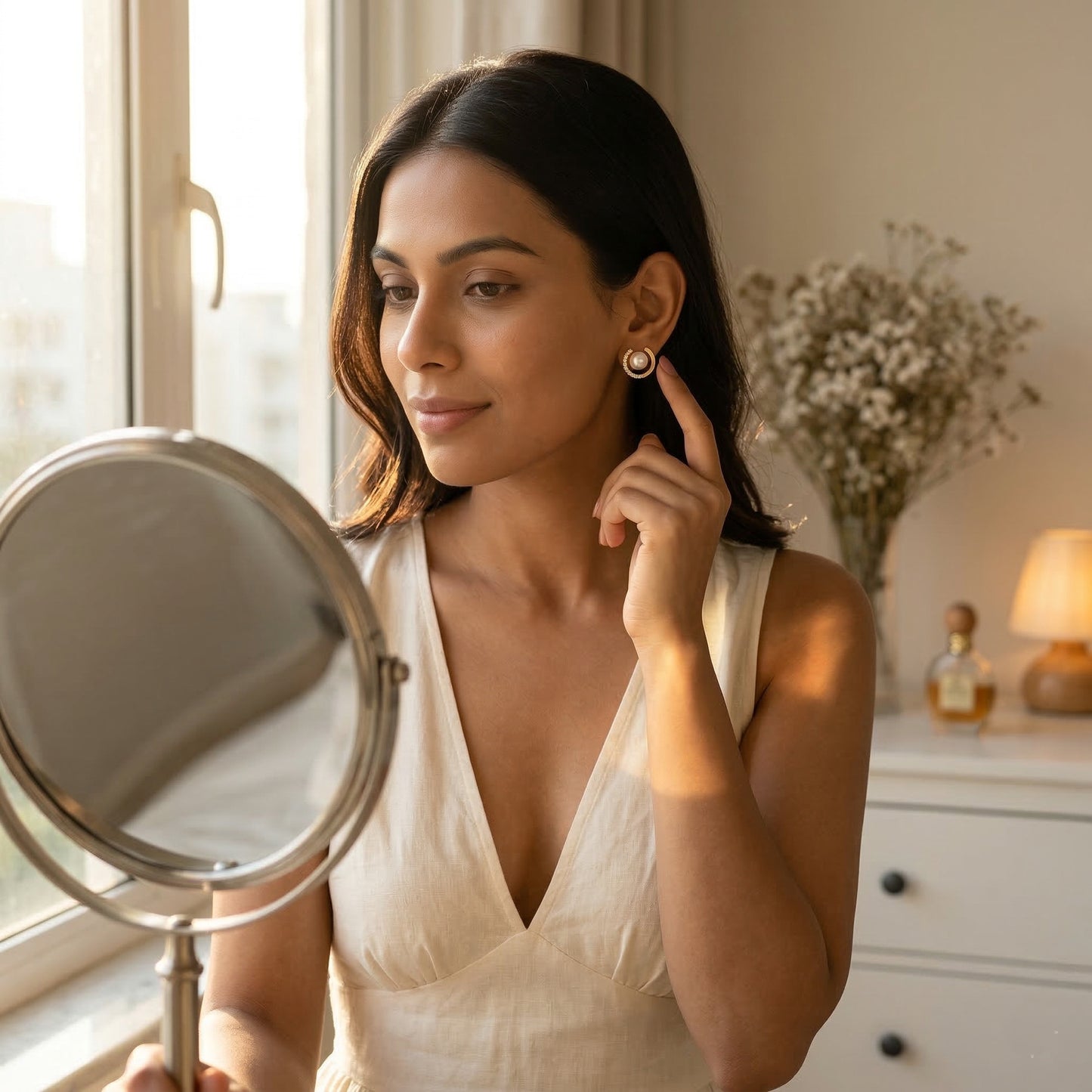 Crescent Design with Dazzling Zircon Embellishment