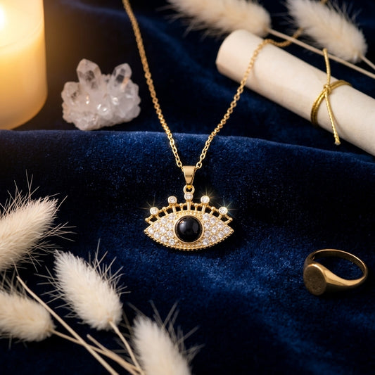 Evil Eye Necklace Gold Plated with Black Stone
