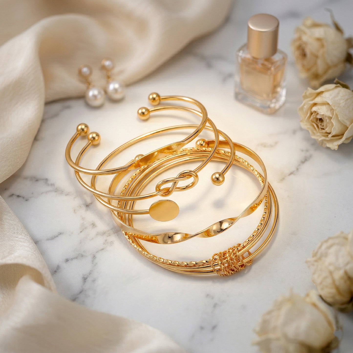 Gold Plated Bangle Bracelet Stack Combo of 5