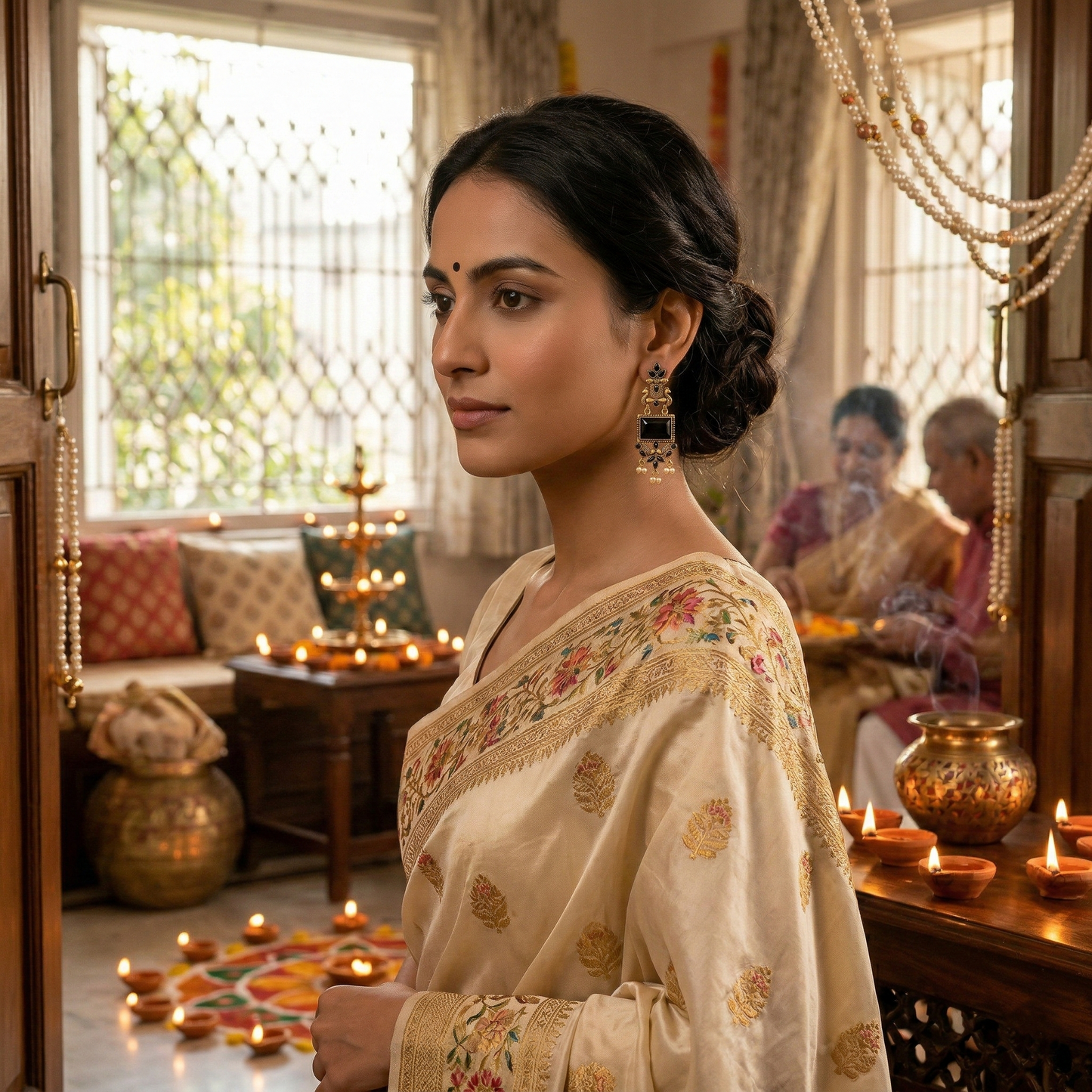 Black Jhumki Peacock Traditional Earrings