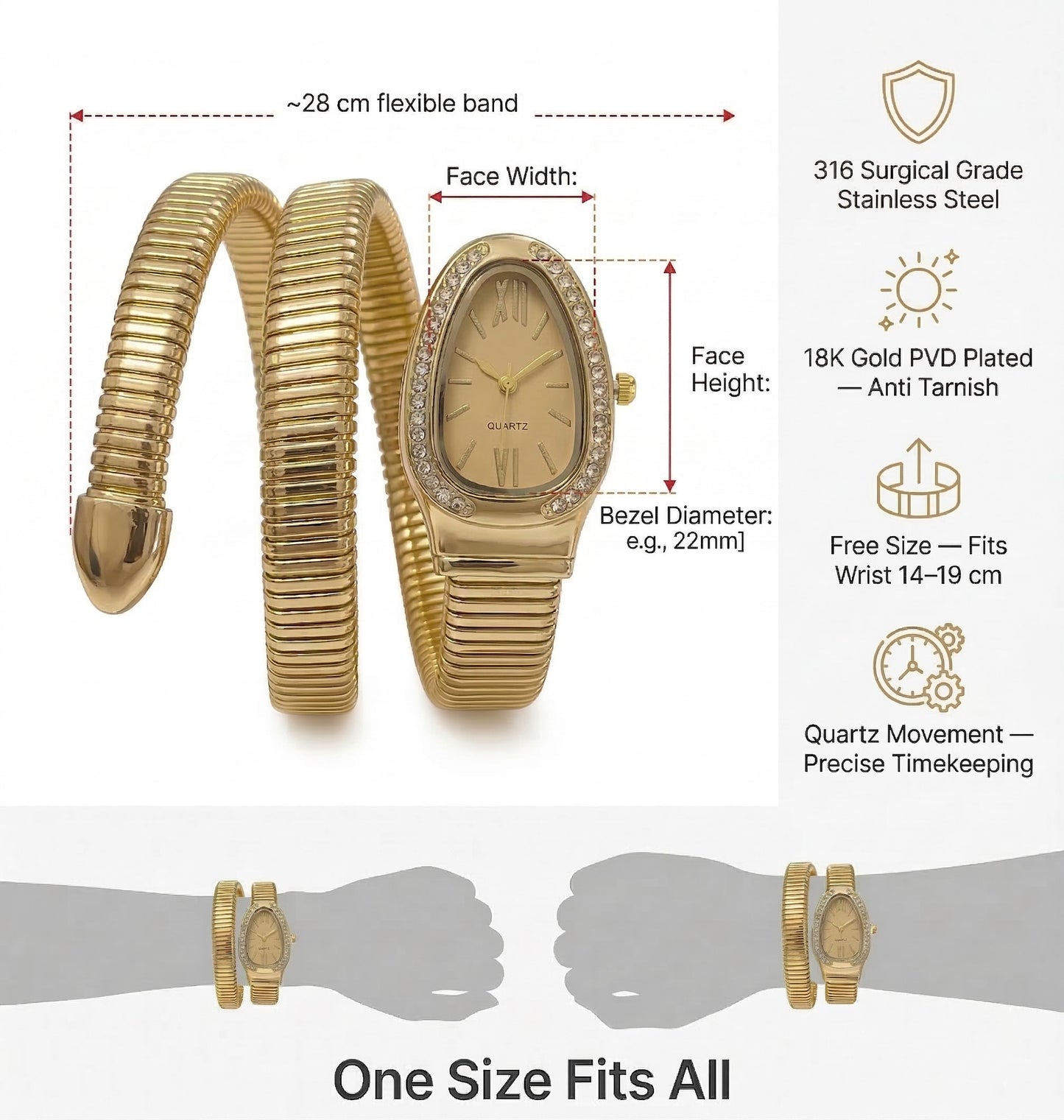 Snake Wrap Watch Gold Dial