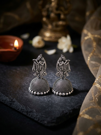 Oxidized Radha Krishna Jhumka Earrings