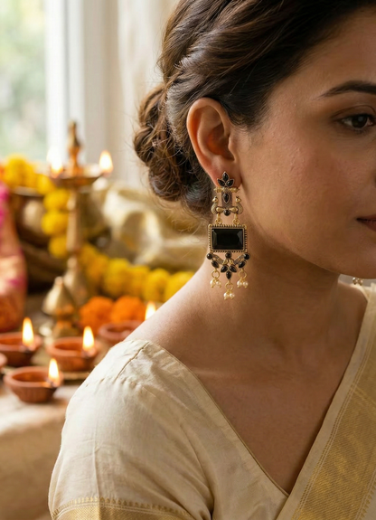 Black Jhumki Peacock Traditional Earrings