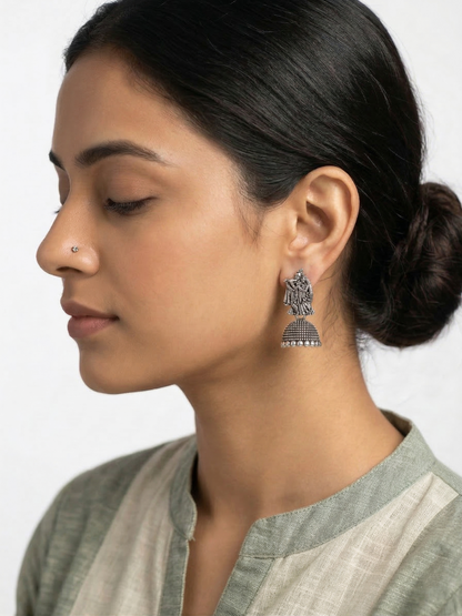 Oxidized Radha Krishna Jhumka Earrings