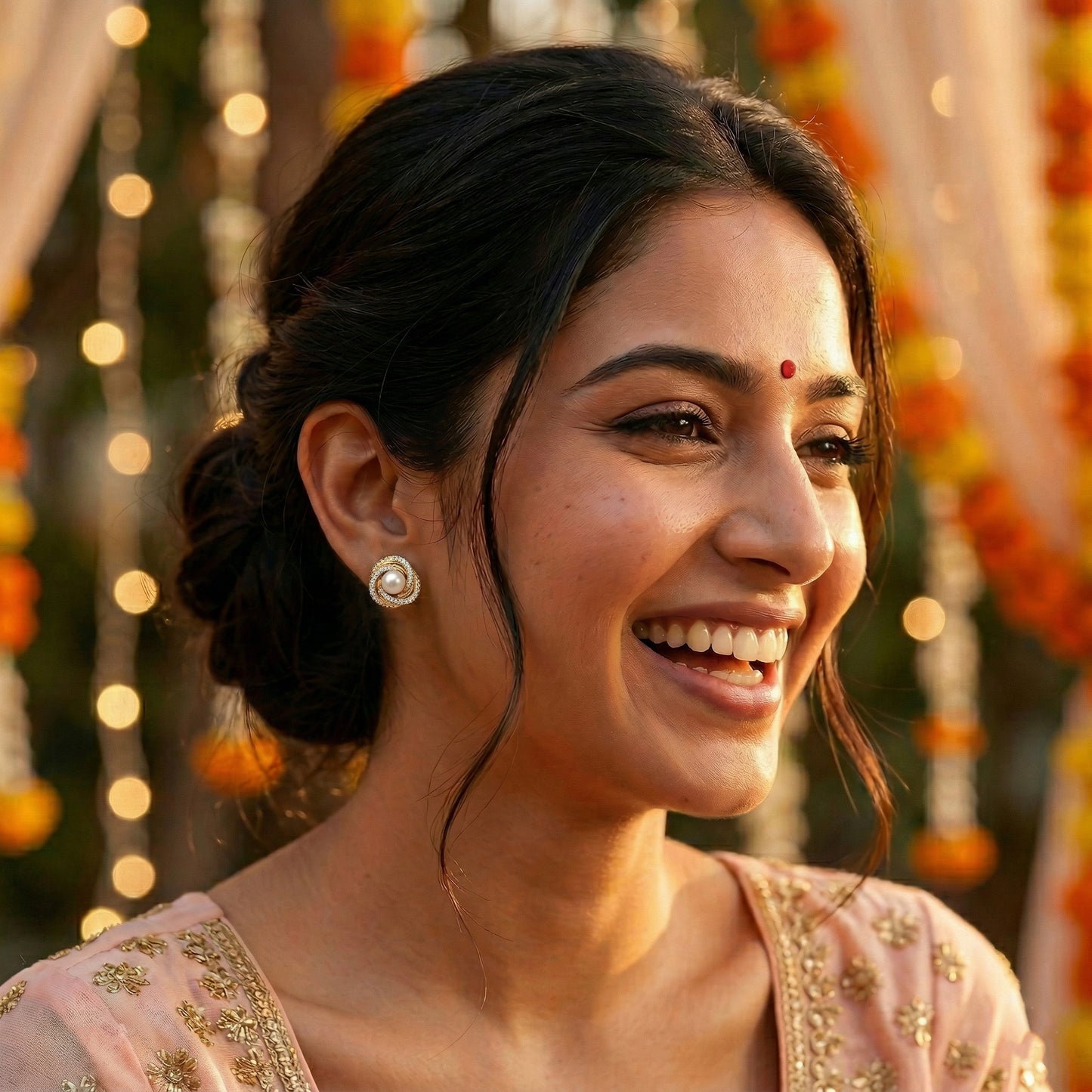 Crystal Covering Pearl Stud