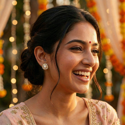 Crystal Covering Pearl Stud