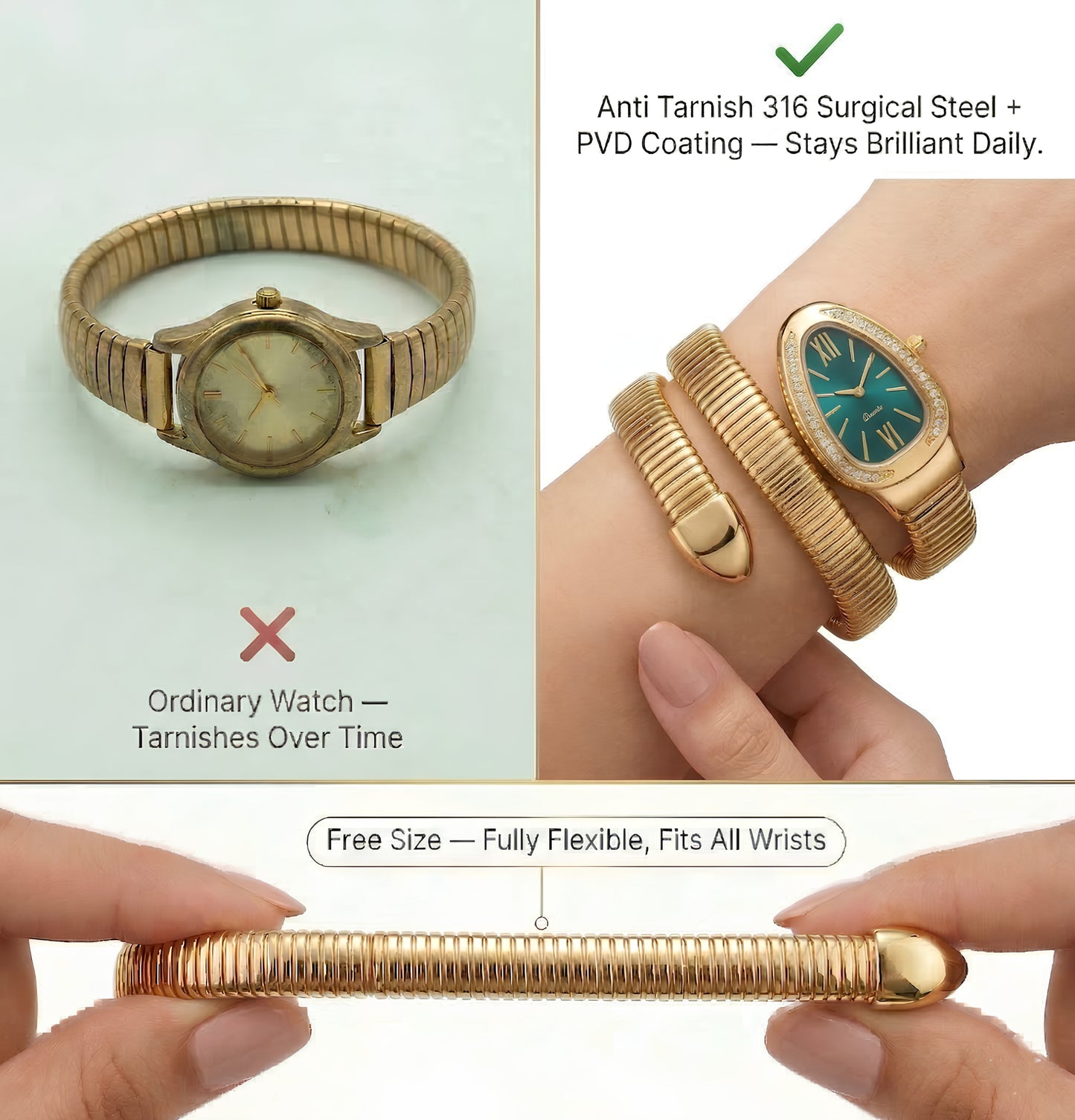 Snake Wrap Watch Green Dial