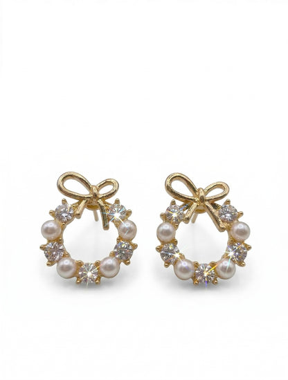 Bow Pearl Diamond Hoop Earring