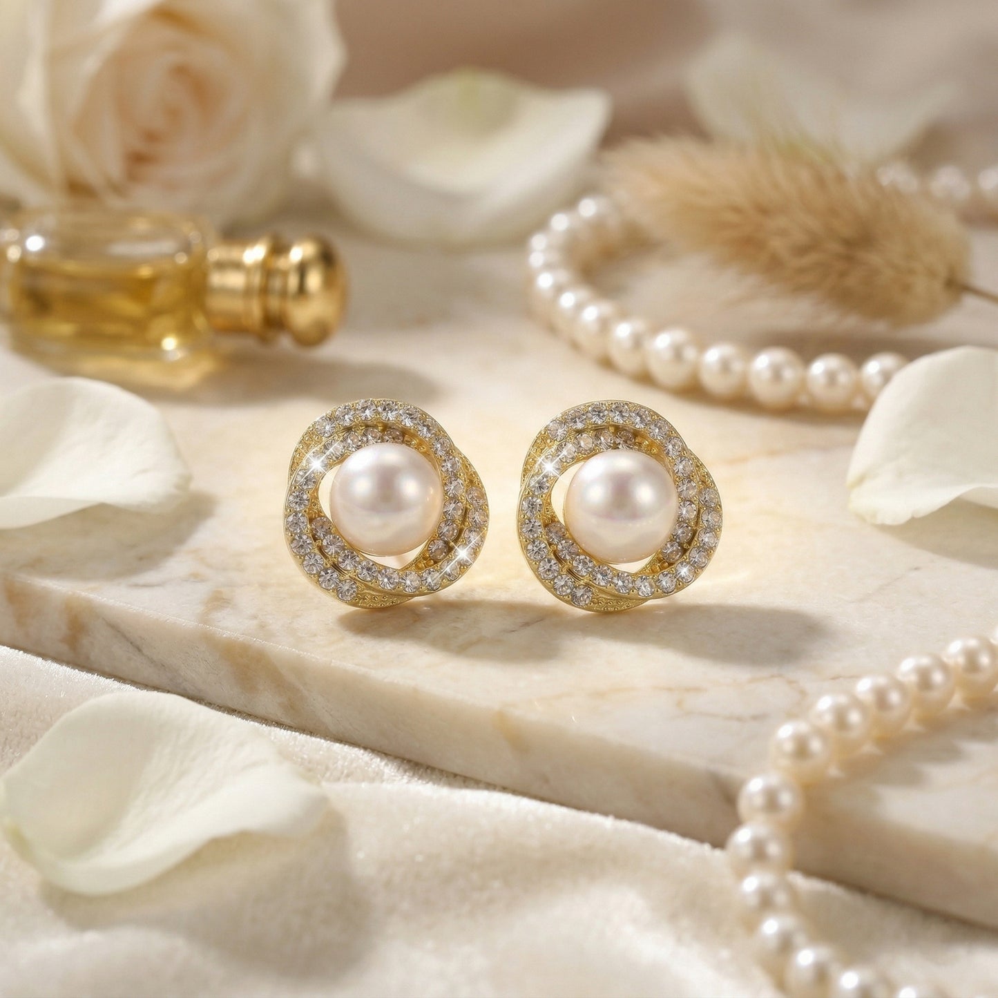 Crystal Covering Pearl Stud