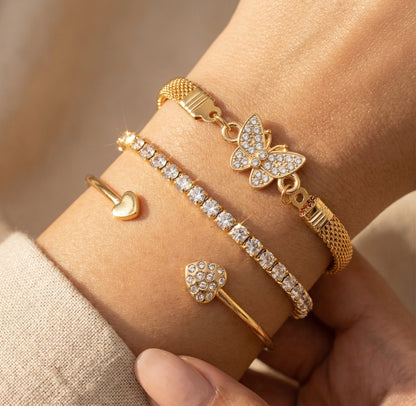 Gold Plated Butterfly Bracelet Stack Combo of 3