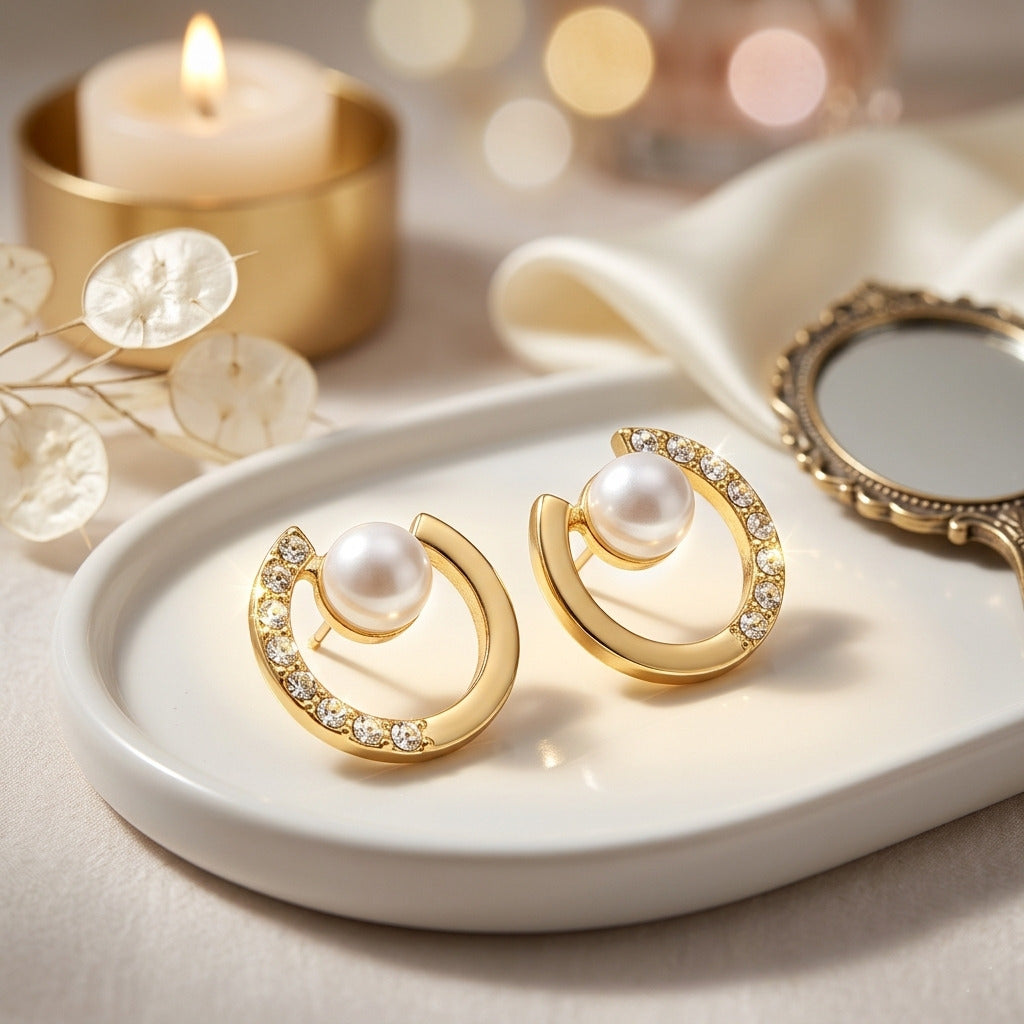 Crescent Design with Dazzling Zircon Embellishment