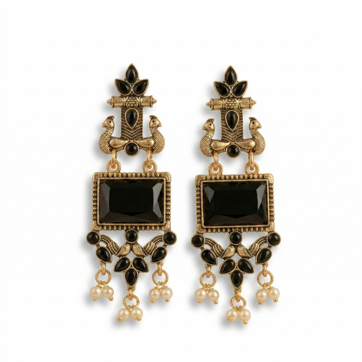 Black Jhumki Peacock Traditional Earrings