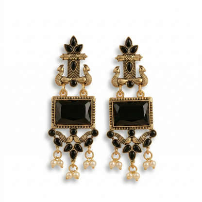 Black Jhumki Peacock Traditional Earrings