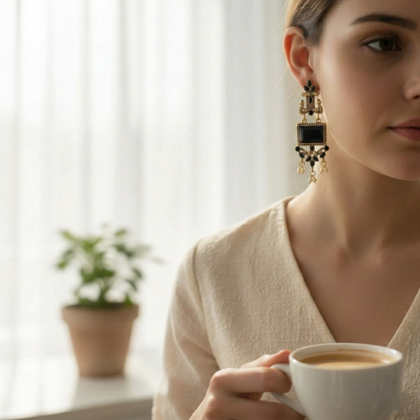 Black Jhumki Peacock Traditional Earrings