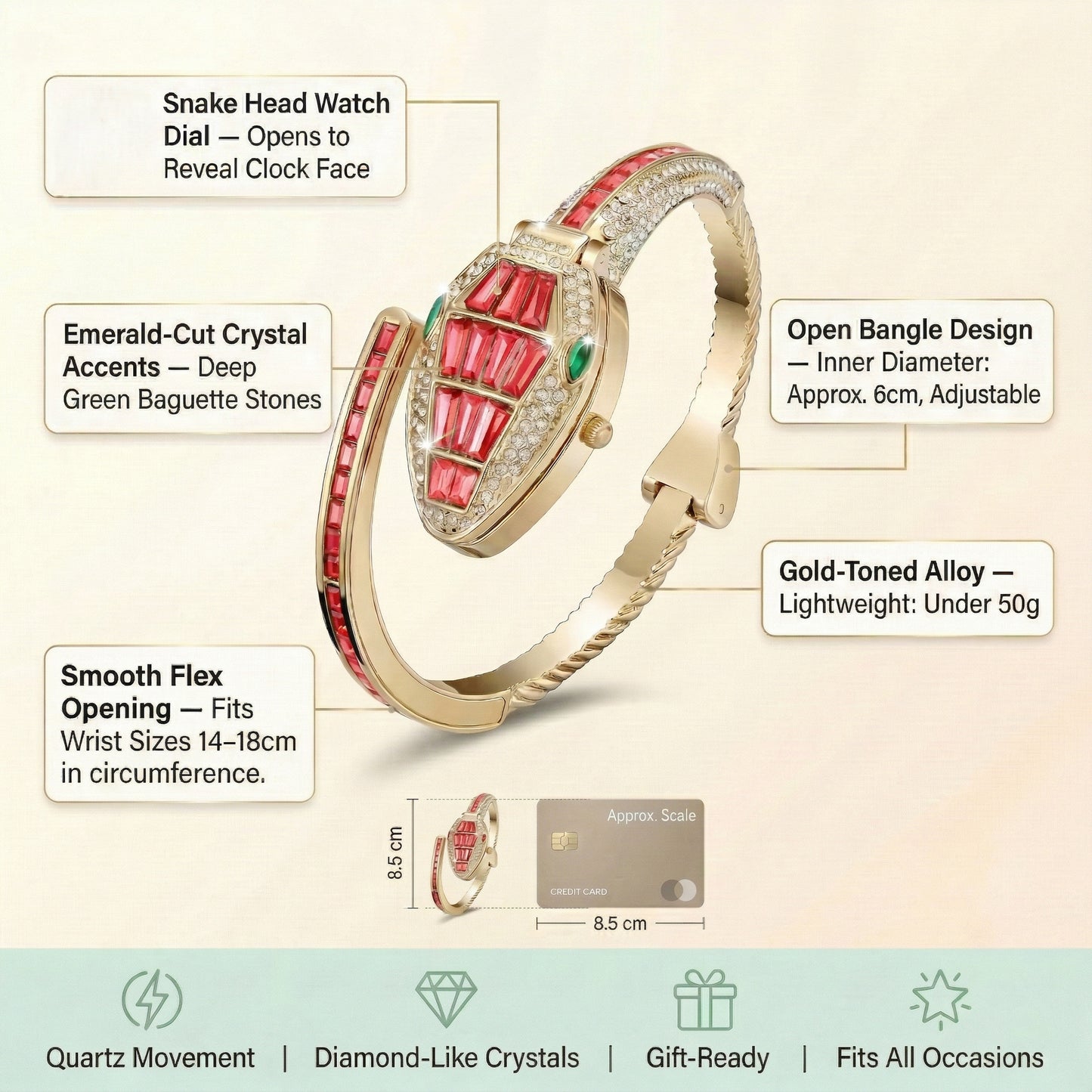 Red Bracelet Snake Watch Suitable for Medium Wrists