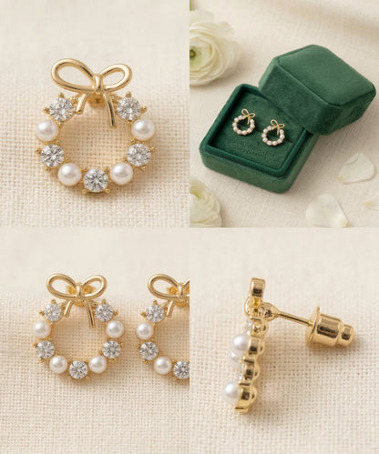 Bow Pearl Diamond Hoop Earring