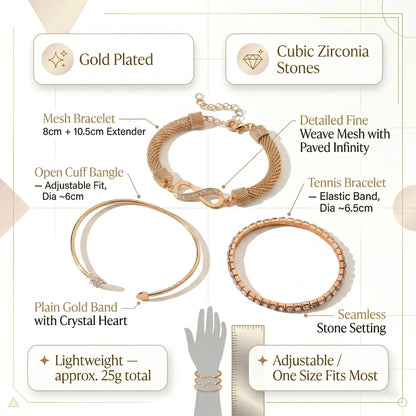 Gold Plated Infinity Bracelet Stack Combo of 3