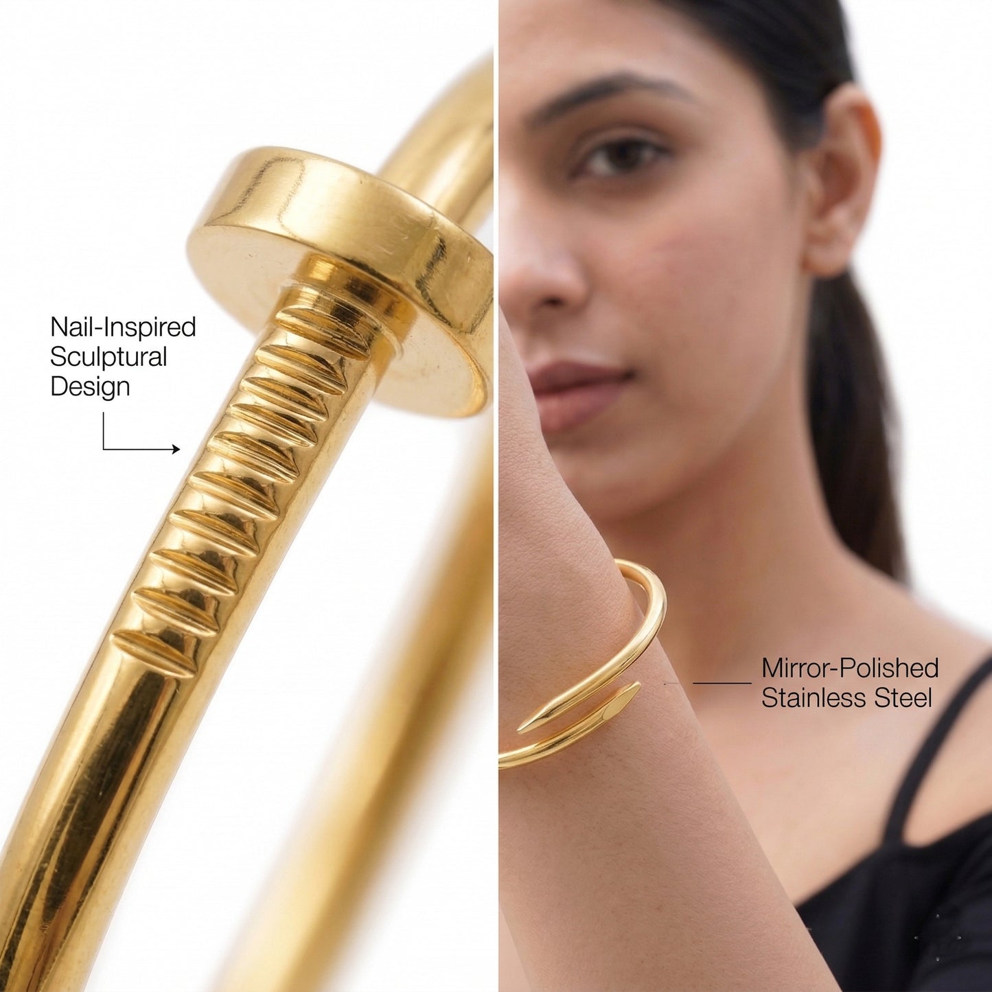 Gold Nail Bangle Bracelet