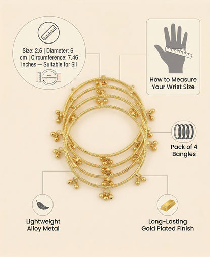 Gold Ghungroo Kashmiri Bangles  (Set of 4)