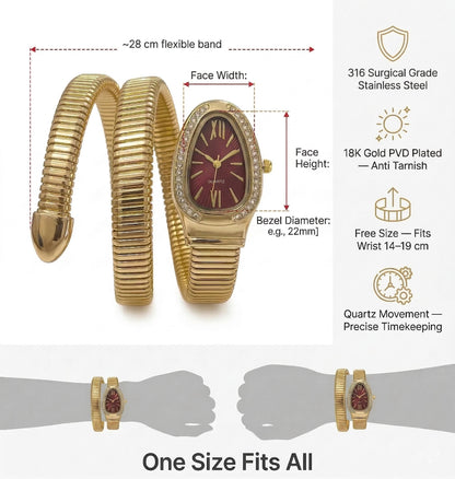 Snake Wrap Watch Maroon Dial