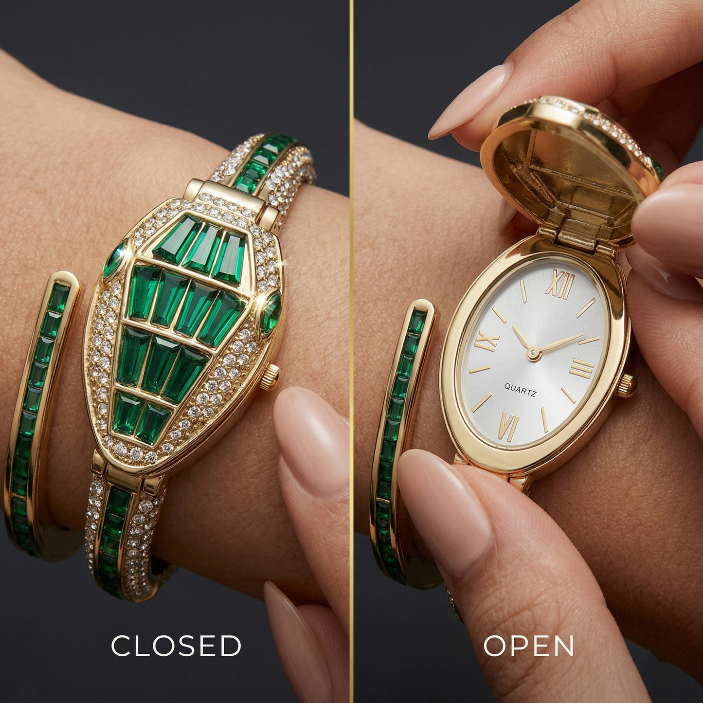 Green Bracelet Snake Watch Suitable for Medium Wrists