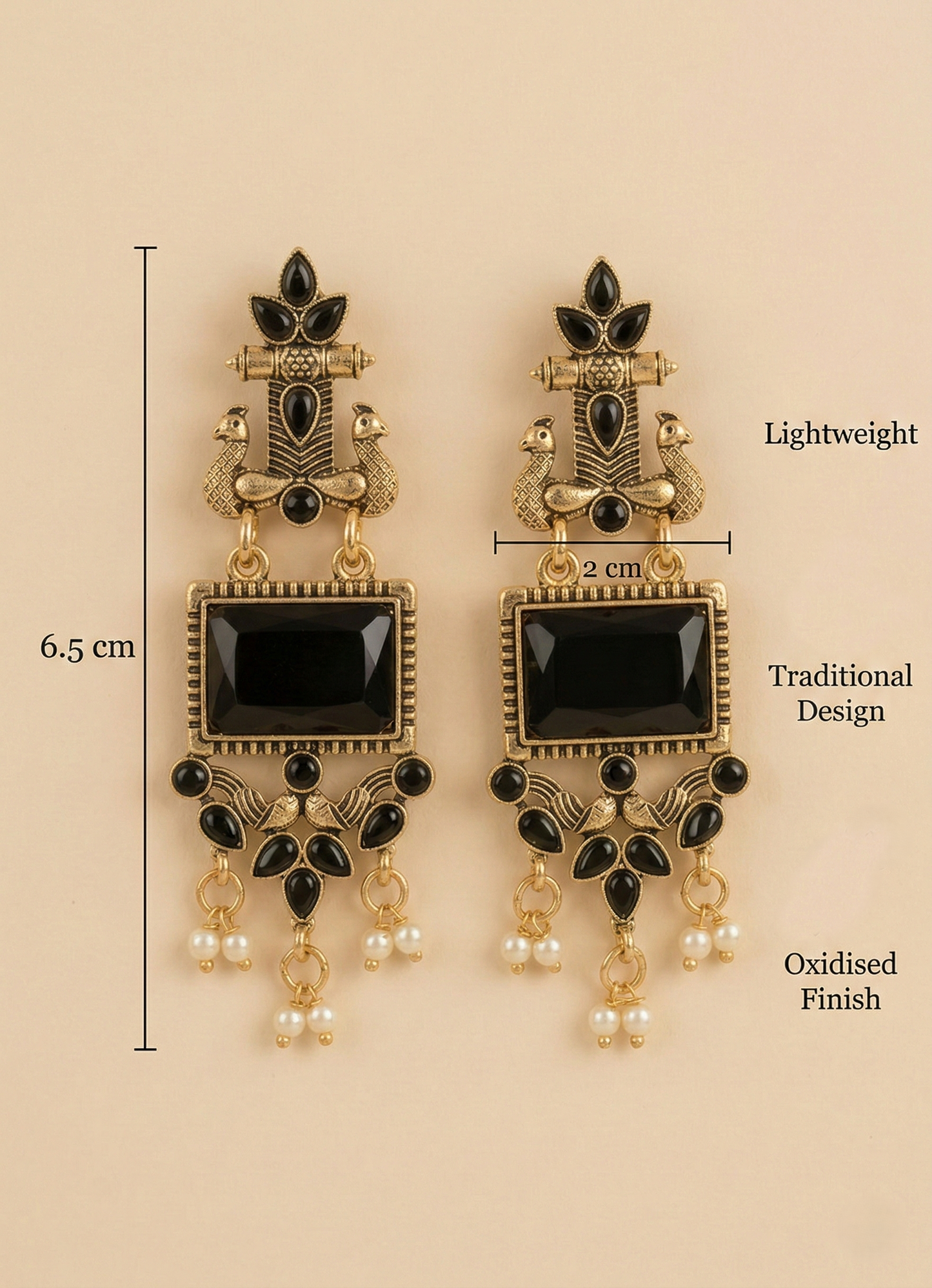 Black Jhumki Peacock Traditional Earrings