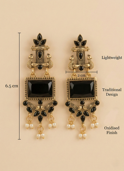 Black Jhumki Peacock Traditional Earrings