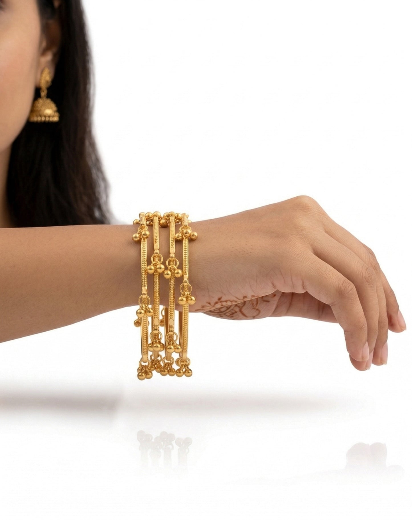 Gold Ghungroo Kashmiri Bangles  (Set of 4)