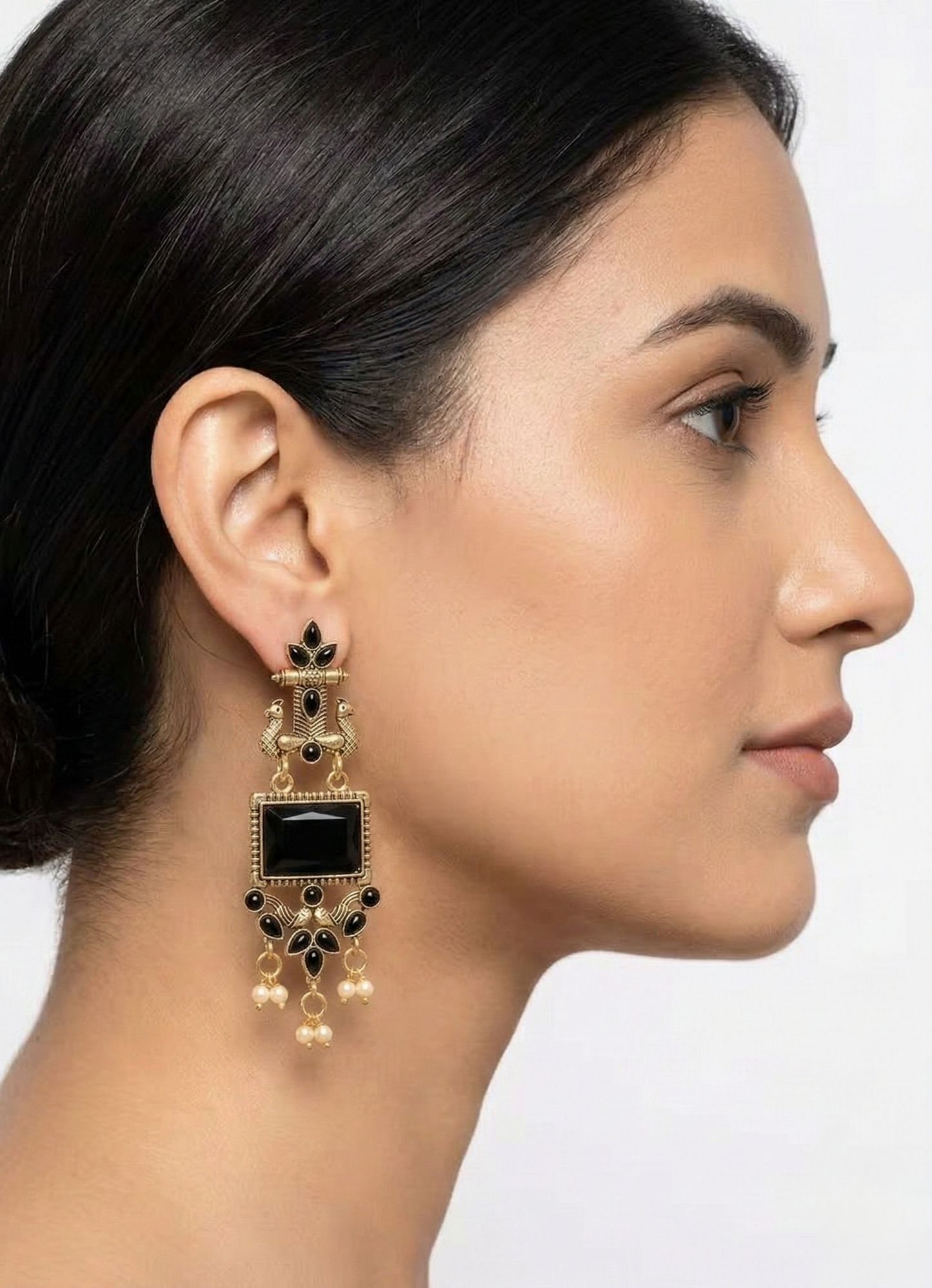 Black Jhumki Peacock Traditional Earrings