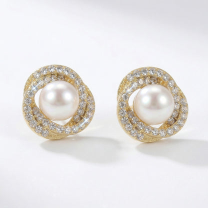 Crystal Covering Pearl Stud
