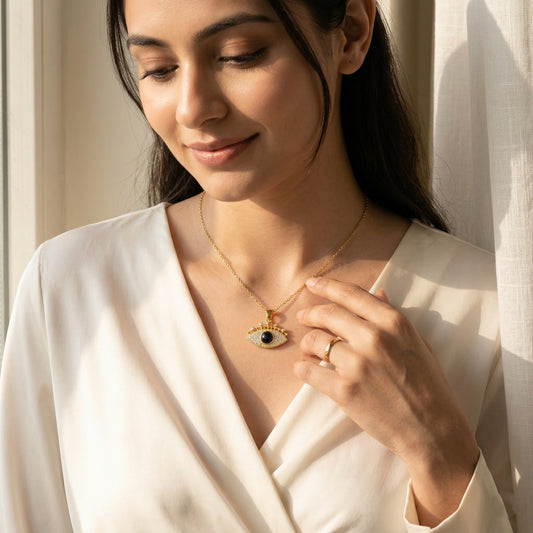 Evil Eye Necklace Gold Plated with Black Stone