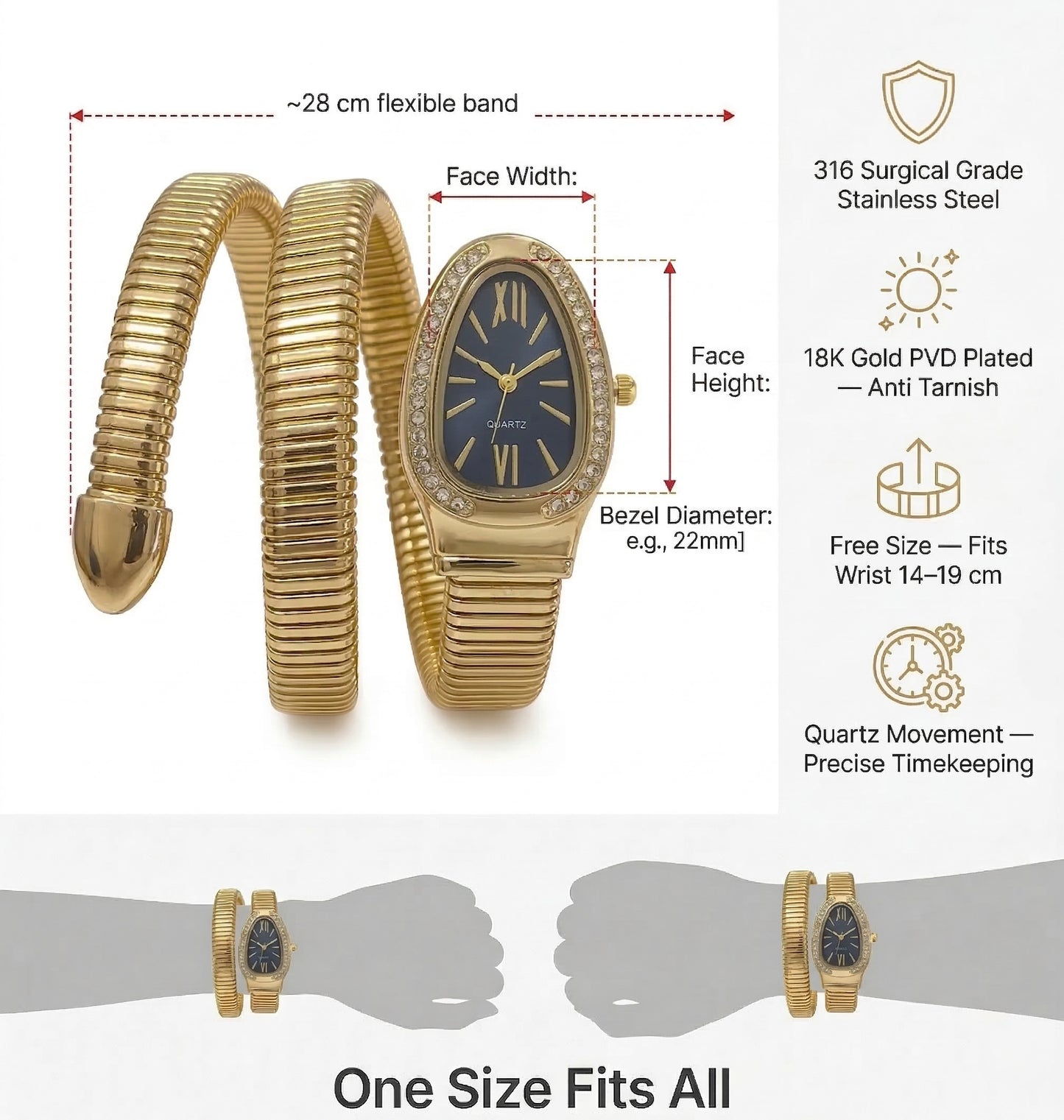 Snake Wrap Watch Black Dial