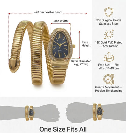 Snake Wrap Watch Black Dial