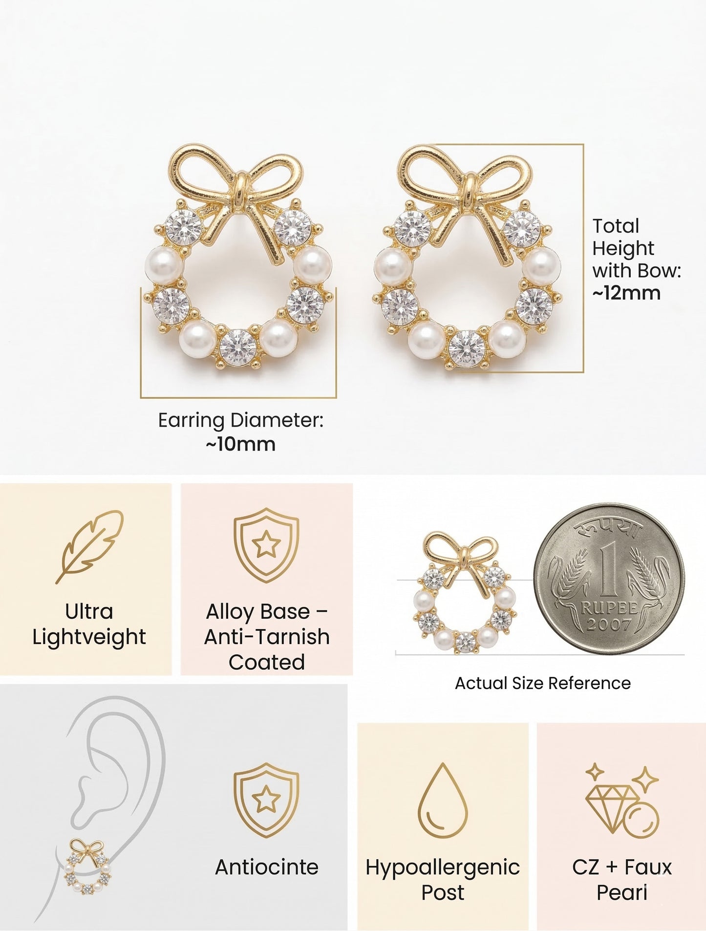 Bow Pearl Diamond Hoop Earring