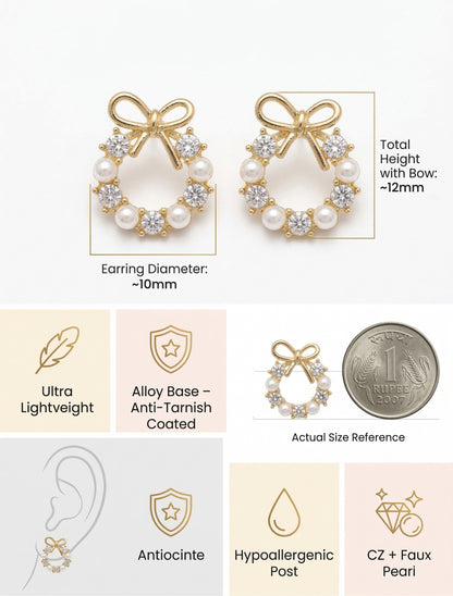 Bow Pearl Diamond Hoop Earring