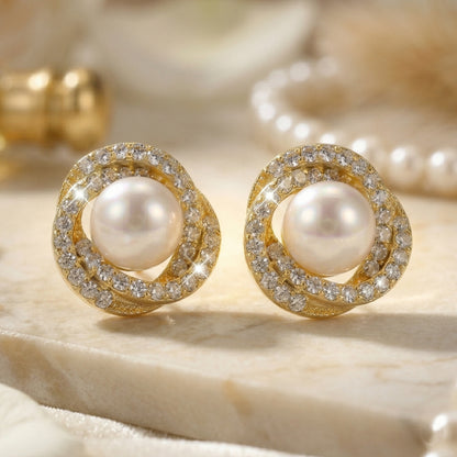 Crystal Covering Pearl Stud