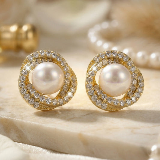 Crystal Covering Pearl Stud