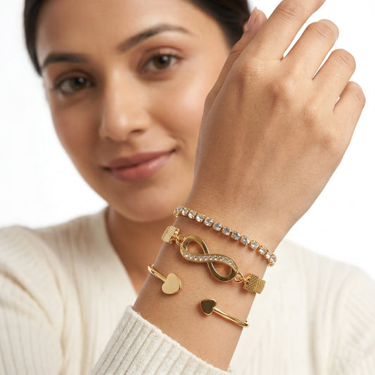 Gold Plated Infinity Bracelet Stack Combo of 3