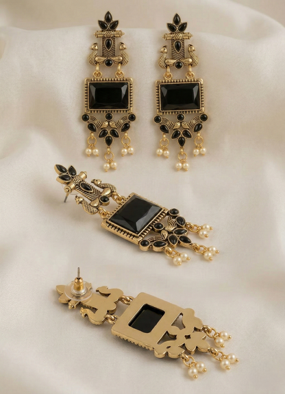 Black Jhumki Peacock Traditional Earrings