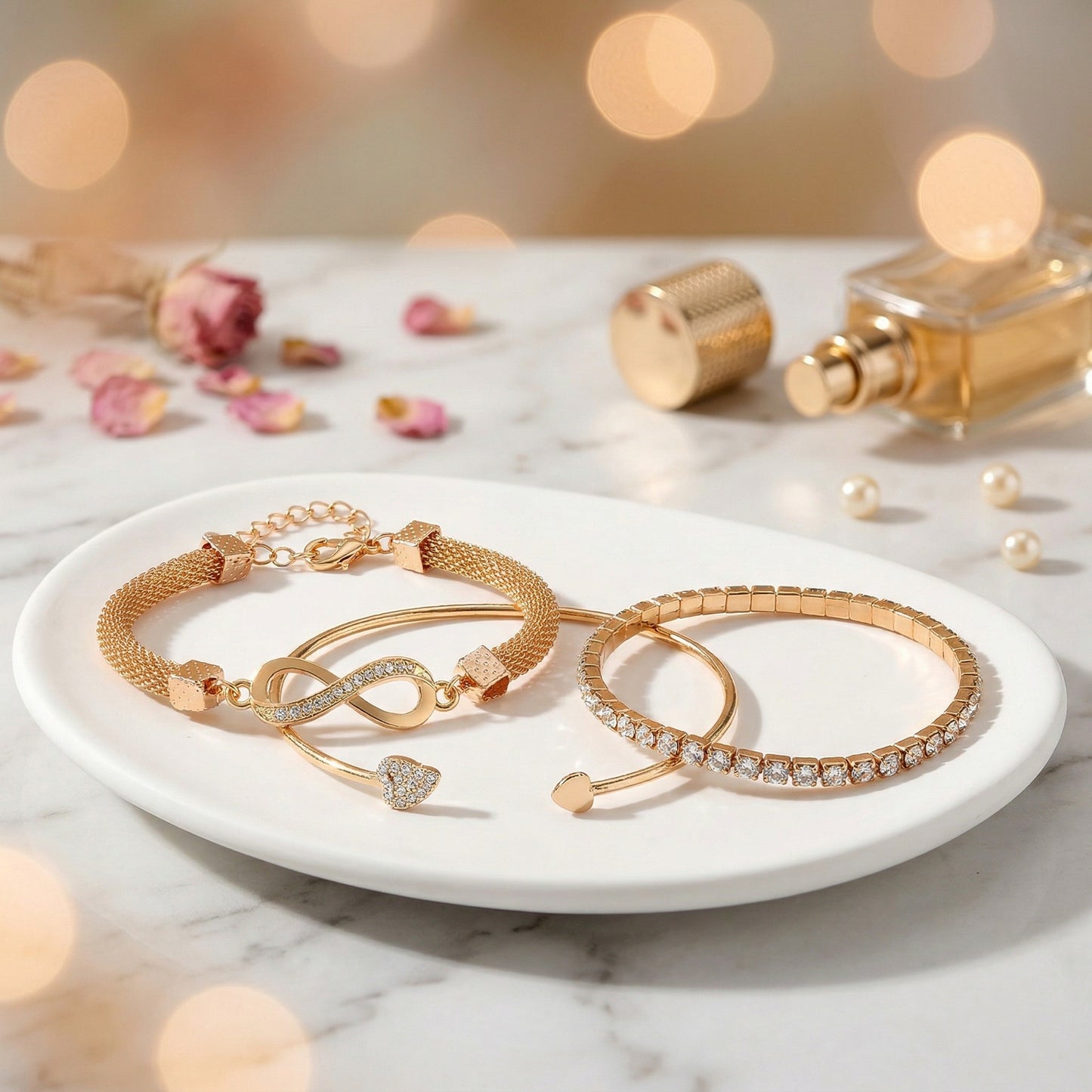 Gold Plated Infinity Bracelet Stack Combo of 3